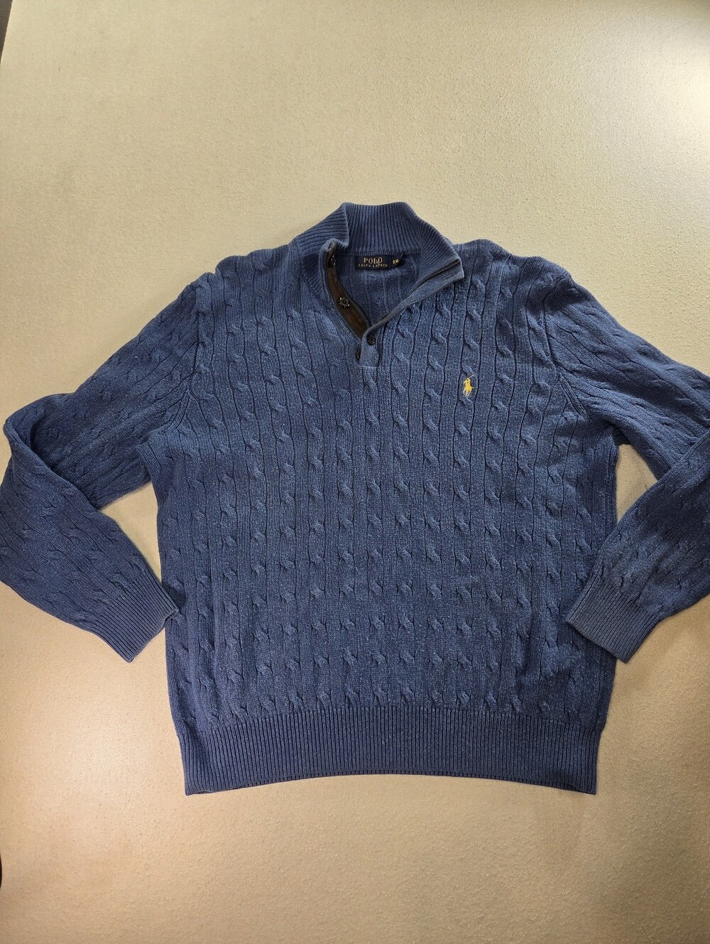 Polo Ralph Lauren XXL Blue Cable Knit 1/4 Zip Silk Sweater